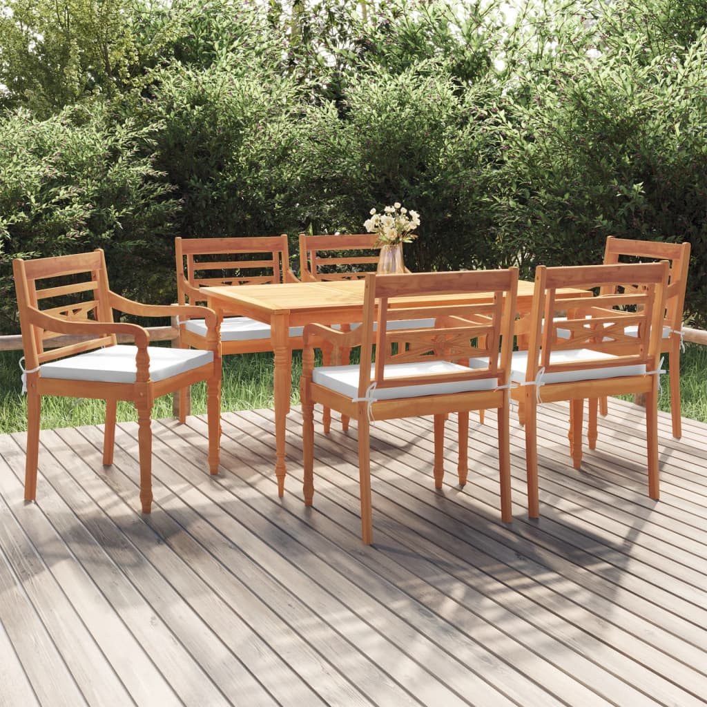 Ensemble à manger de jardin coussins 7pcs Bois de teck solide