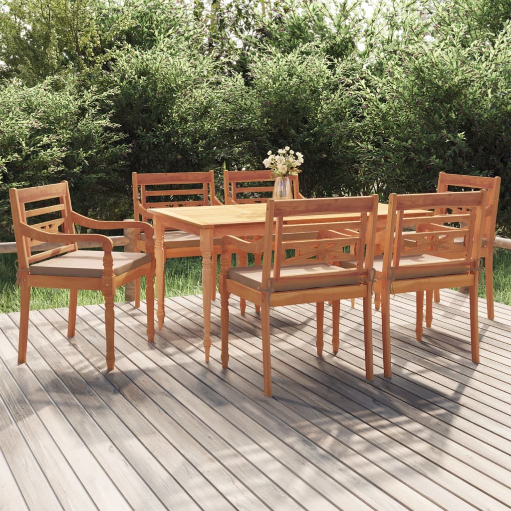 Ensemble à manger de jardin coussins 7pcs Bois de teck solide