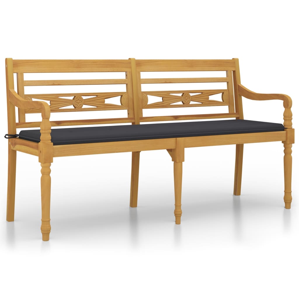 Banc Batavia avec coussin anthracite 150 cm Bois de teck massif