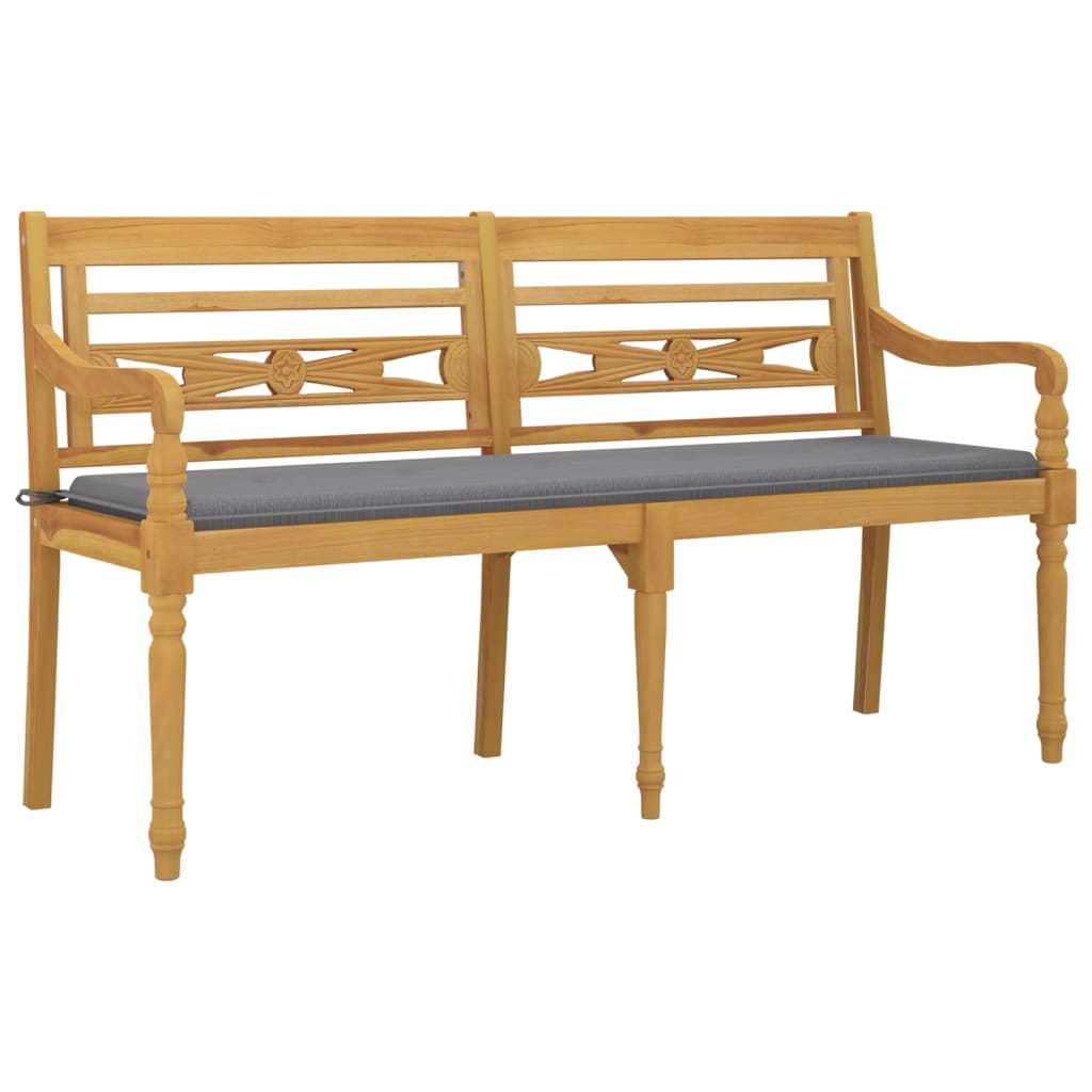 Banc Batavia avec coussin gris 150 cm Bois de teck massif