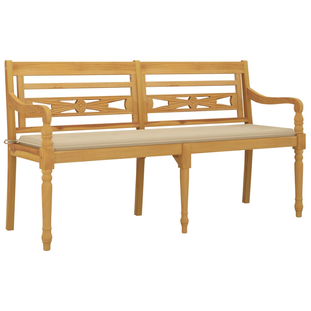 Banc Batavia avec coussin beige 150 cm Bois de teck massif