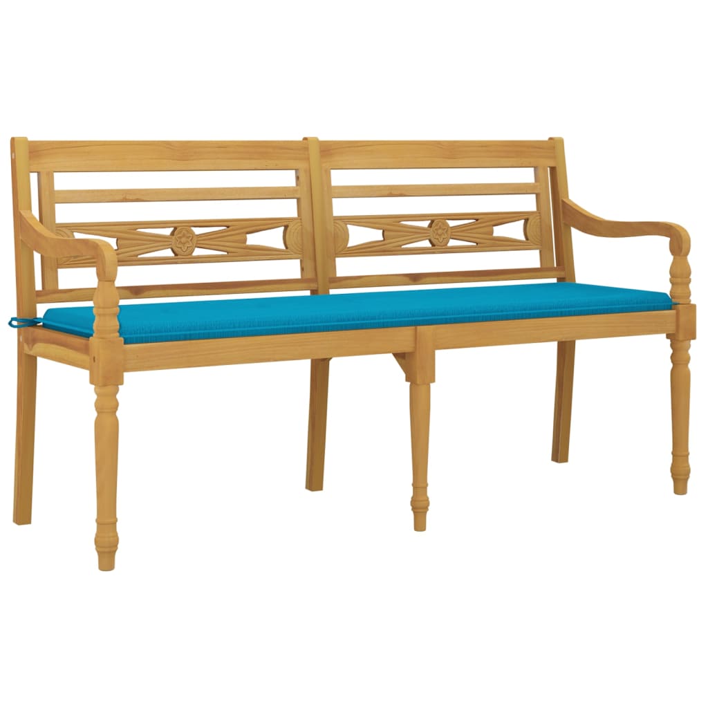 Banc Batavia avec coussin bleu 150 cm Bois de teck massif