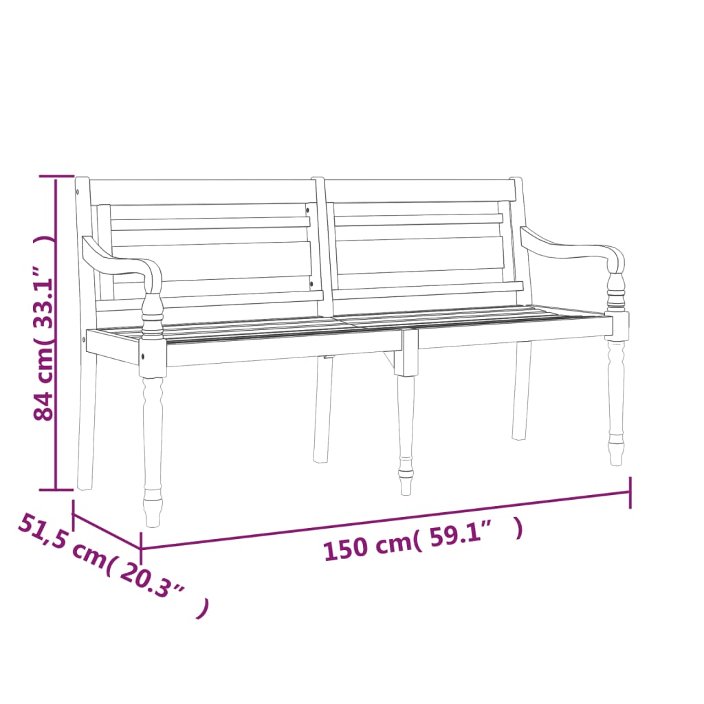 Banc Batavia avec coussin bleu 150 cm Bois de teck massif