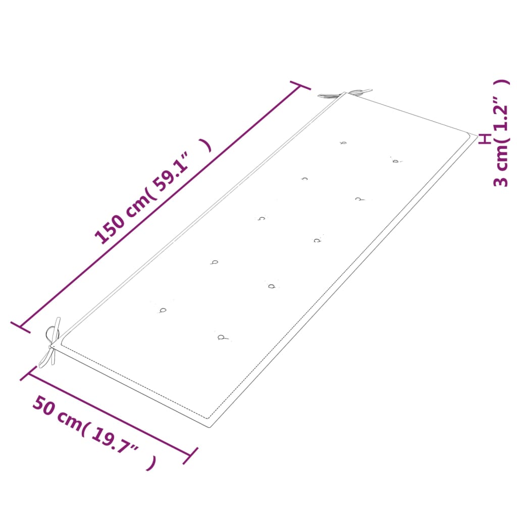 Batavia Bank mit grünem Kissen 150 cm Massives Teakholz