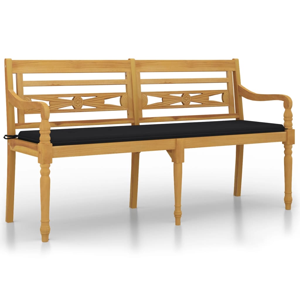 Banc Batavia avec coussin noir 150 cm Bois de teck massif