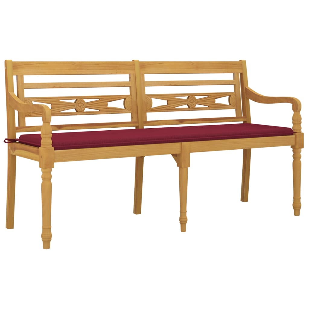 Banc Batavia avec coussin rouge bordeaux 150cm Bois teck massif