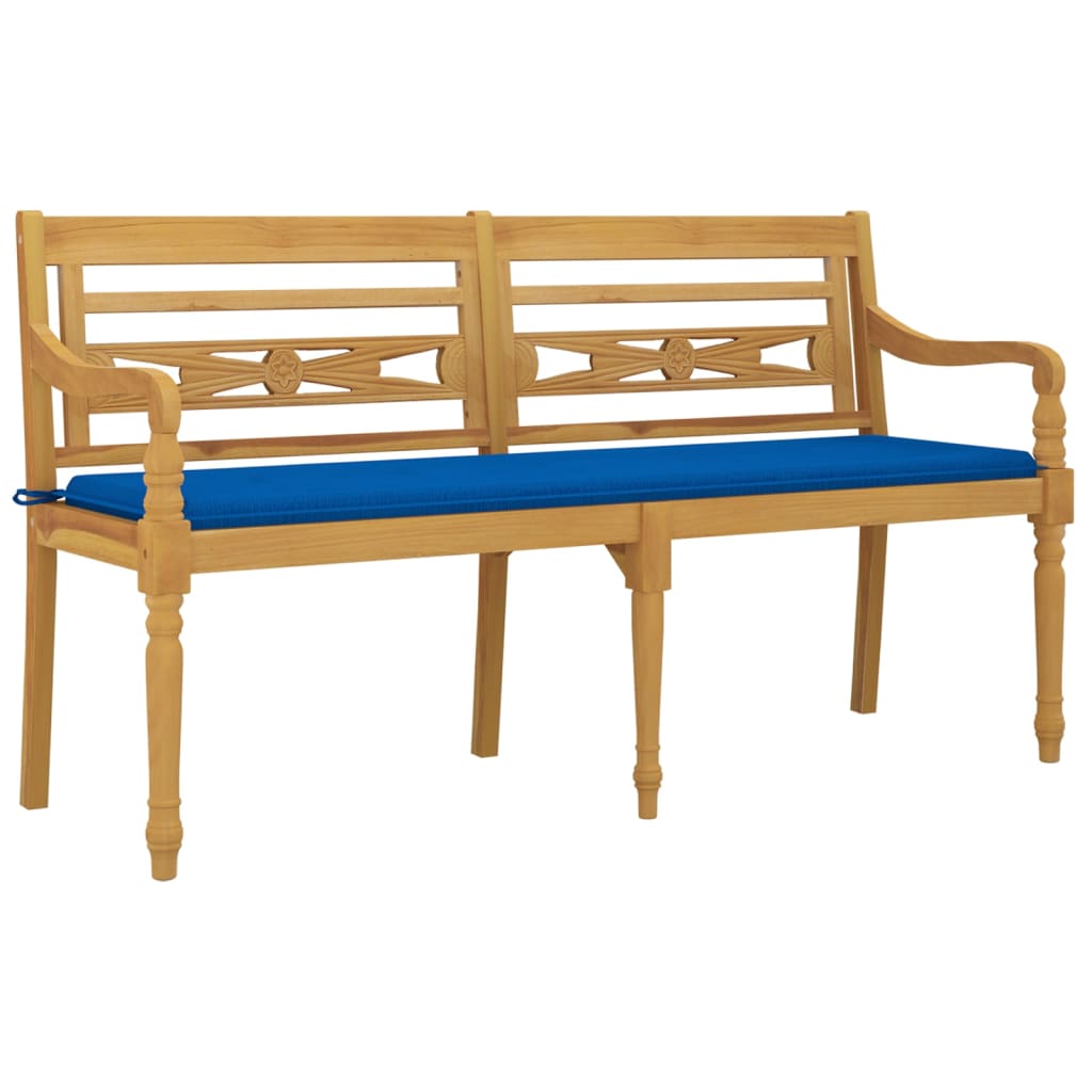 Banc Batavia avec coussin bleu royal 150 cm Bois de teck massif