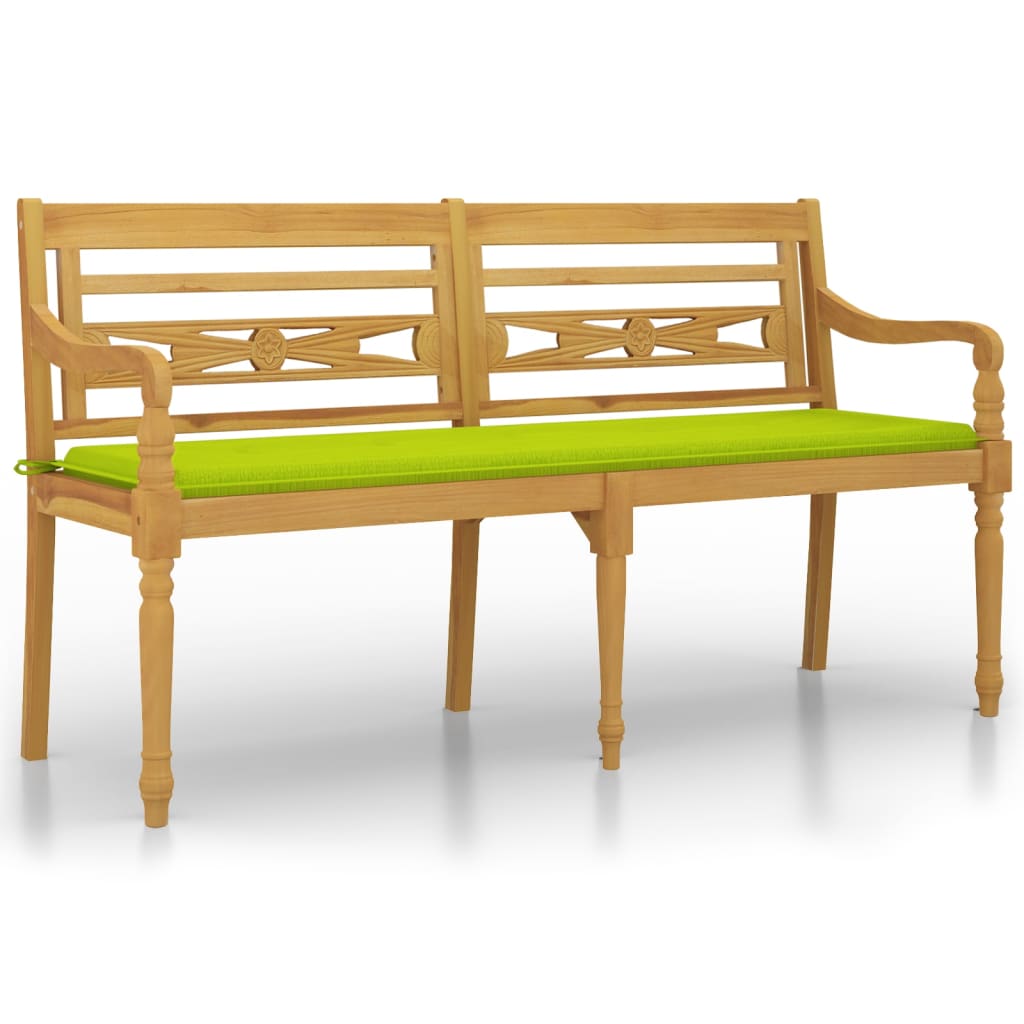 Banc Batavia avec coussin vert brillant 150 cm Bois teck massif