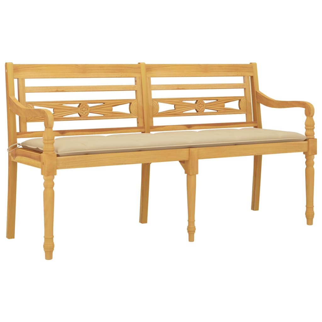 Banc Batavia avec coussin beige 150 cm Bois de teck massif