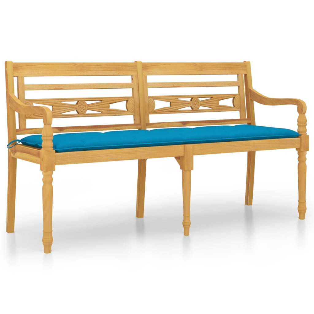 Banc Batavia avec coussin bleu clair 150 cm Bois de teck massif