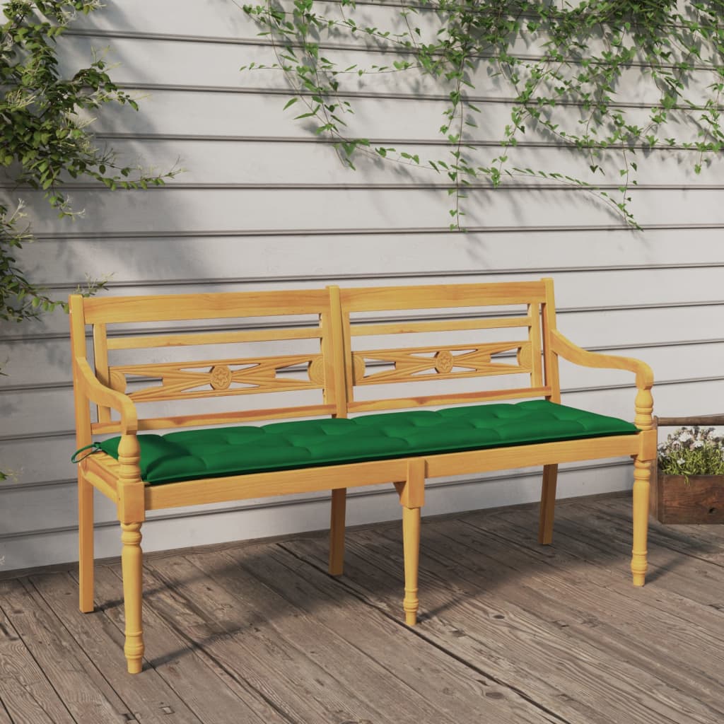 Banc Batavia avec coussin vert 150 cm Bois de teck massif