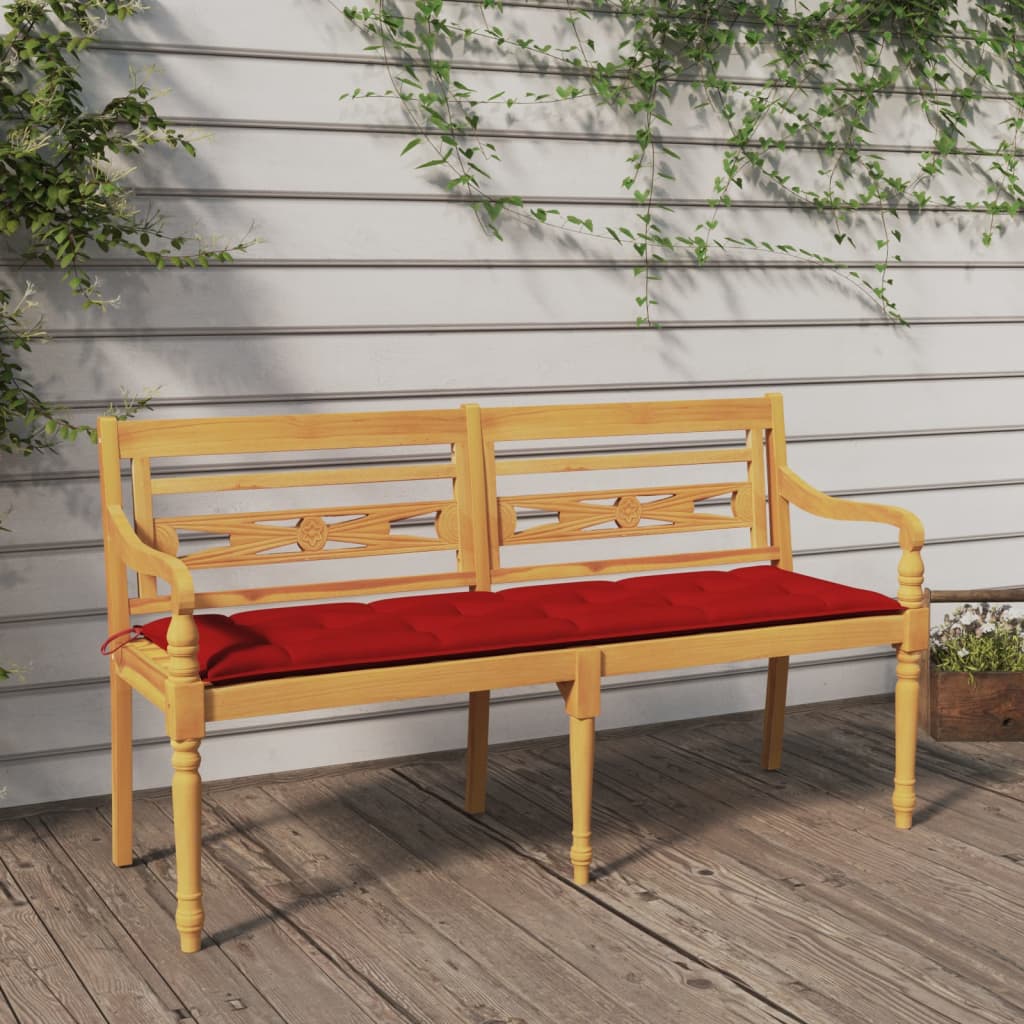 Banc Batavia avec coussin rouge 150 cm Bois de teck massif