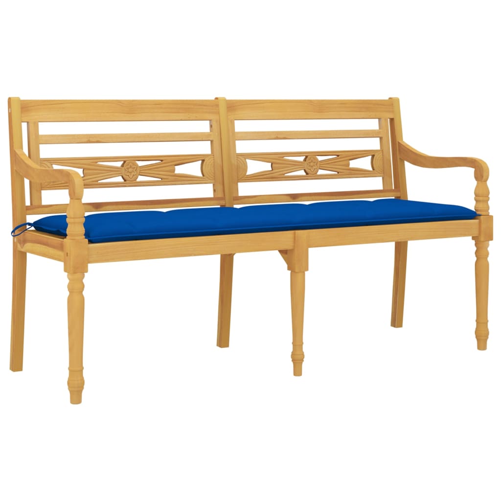 Banc Batavia avec coussin bleu 150 cm Bois de teck massif