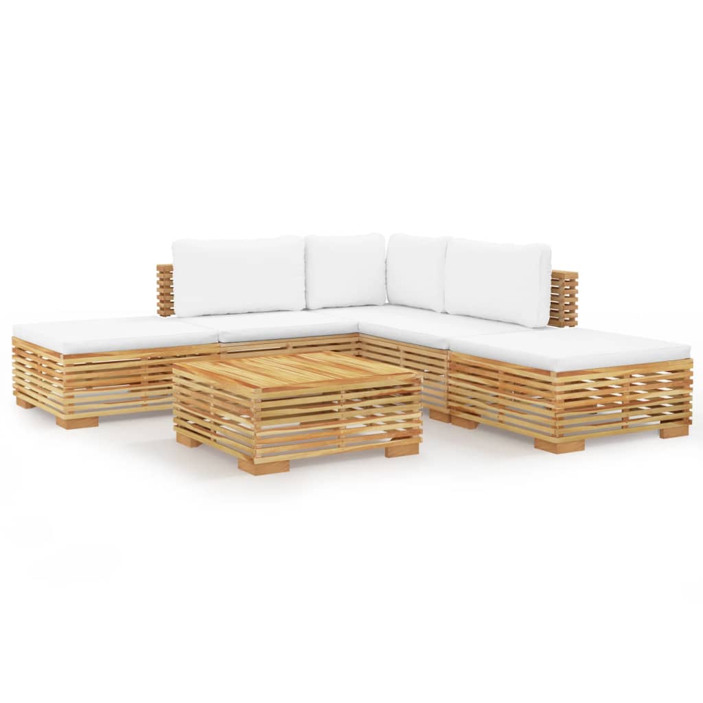 Salon de jardin 6 pcs avec coussins Bois de teck solide