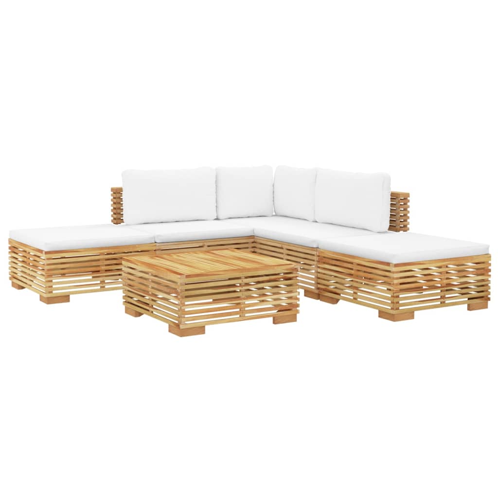 Salon de jardin 6 pcs avec coussins Bois de teck solide