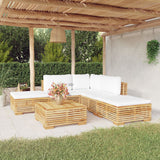 Salon de jardin 6 pcs avec coussins Bois de teck solide