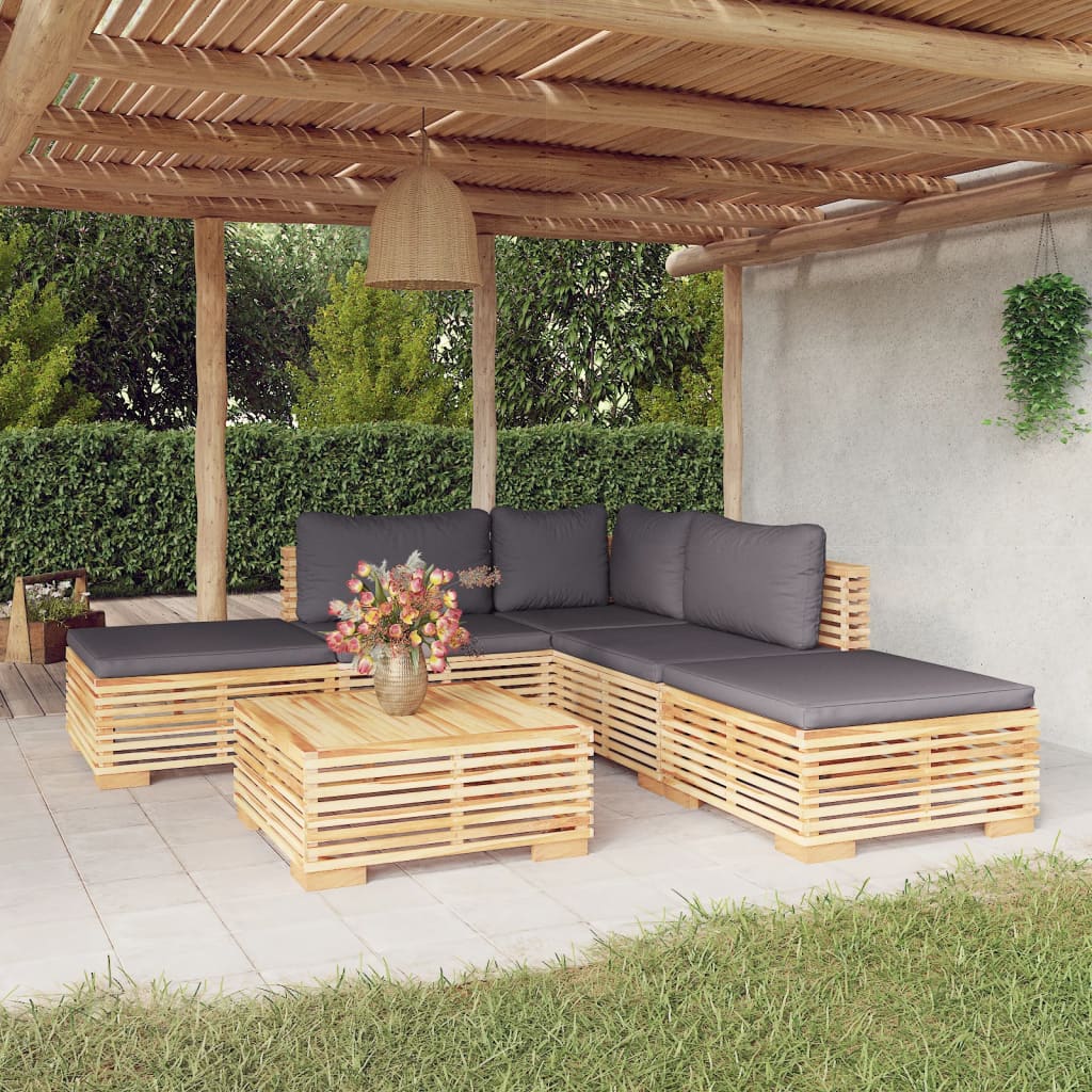 Salon de jardin 6 pcs avec coussins Bois de teck solide