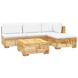 Salon de jardin 5 pcs avec coussins Bois de teck solide