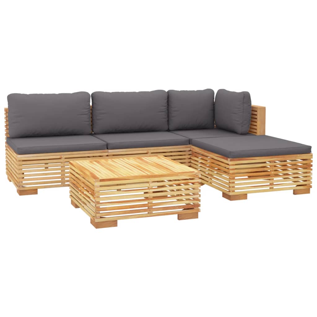 Salon de jardin 5 pcs avec coussins Bois de teck solide