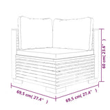 Canapés d'angle de jardin et coussins 2 pcs Bois teck massif