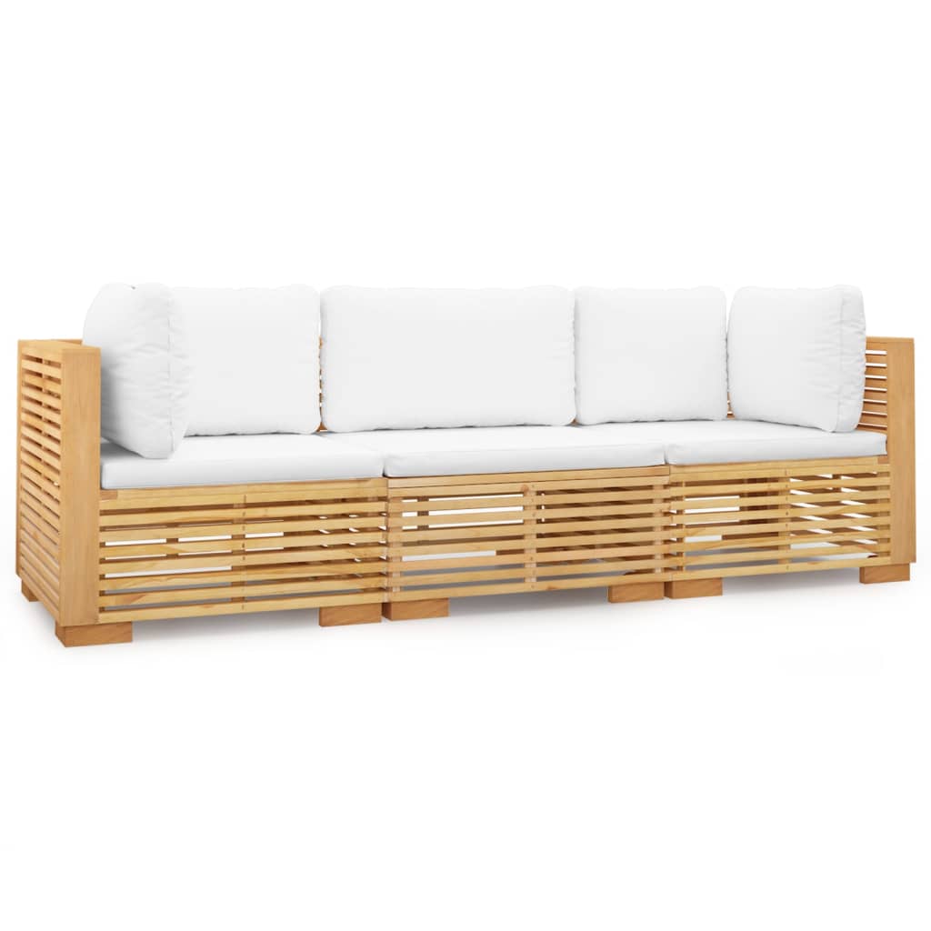 Salon de jardin 3 pcs avec coussins Bois de teck solide