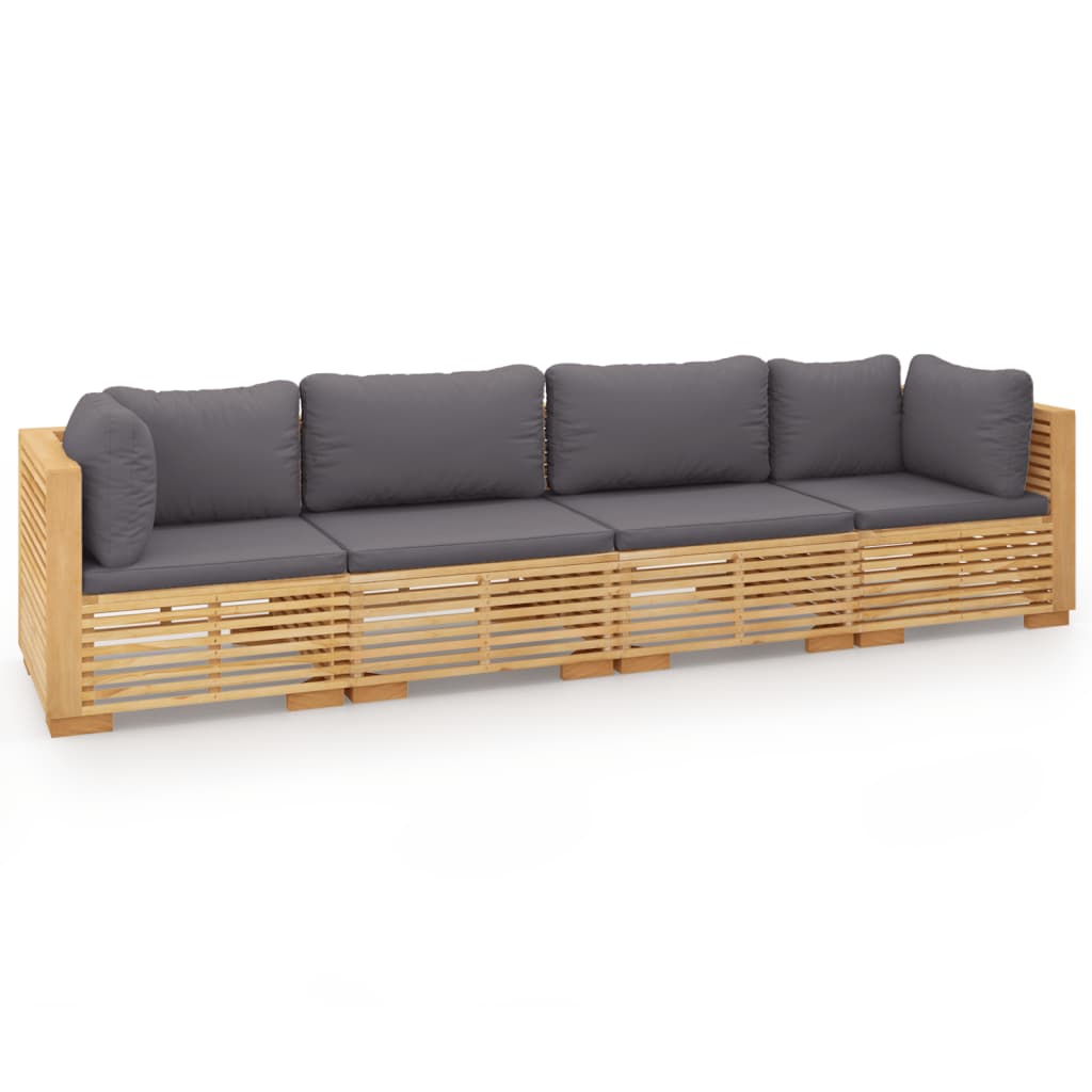 Salon de jardin 4 pcs avec coussins Bois de teck solide