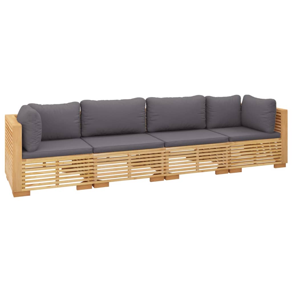 Salon de jardin 4 pcs avec coussins Bois de teck solide