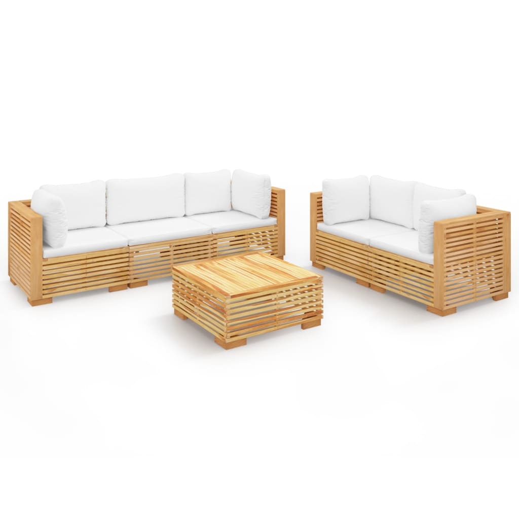 Salon de jardin 6 pcs avec coussins Bois de teck solide