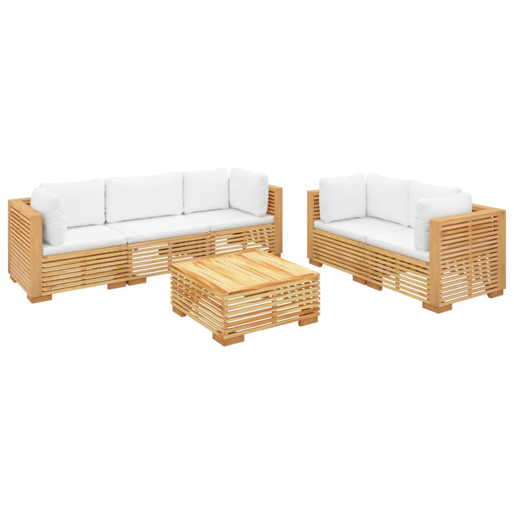 Salon de jardin 6 pcs avec coussins Bois de teck solide