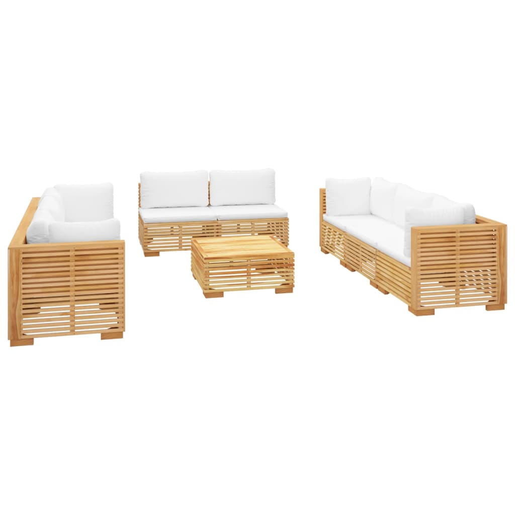 Salon de jardin 9 pcs avec coussins Bois de teck solide