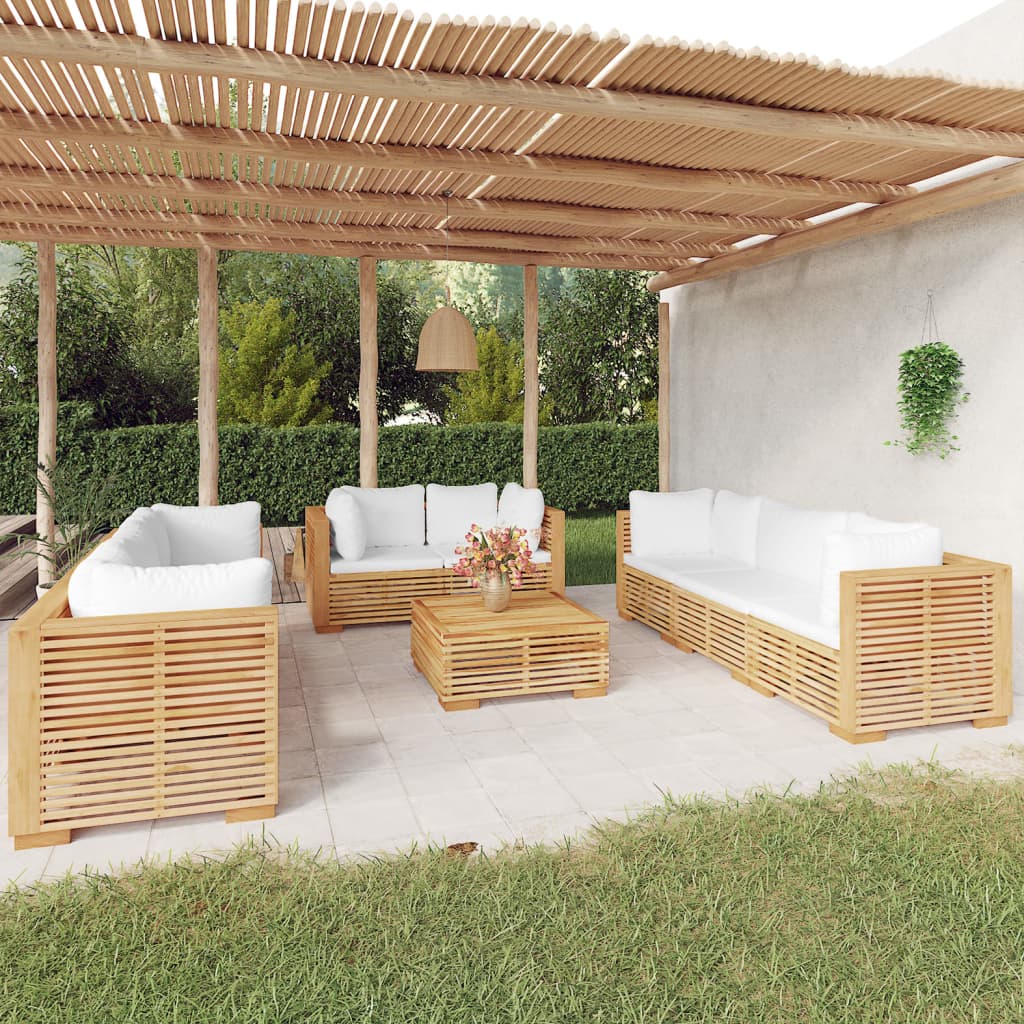 Salon de jardin 9 pcs avec coussins Bois de teck solide