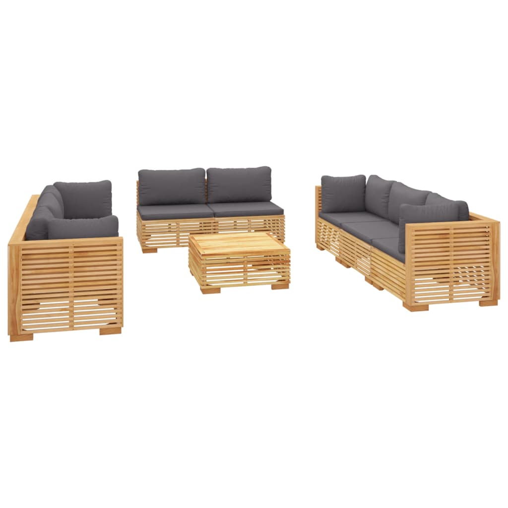 Salon de jardin 9 pcs avec coussins Bois de teck solide