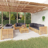 Salon de jardin 9 pcs avec coussins Bois de teck solide