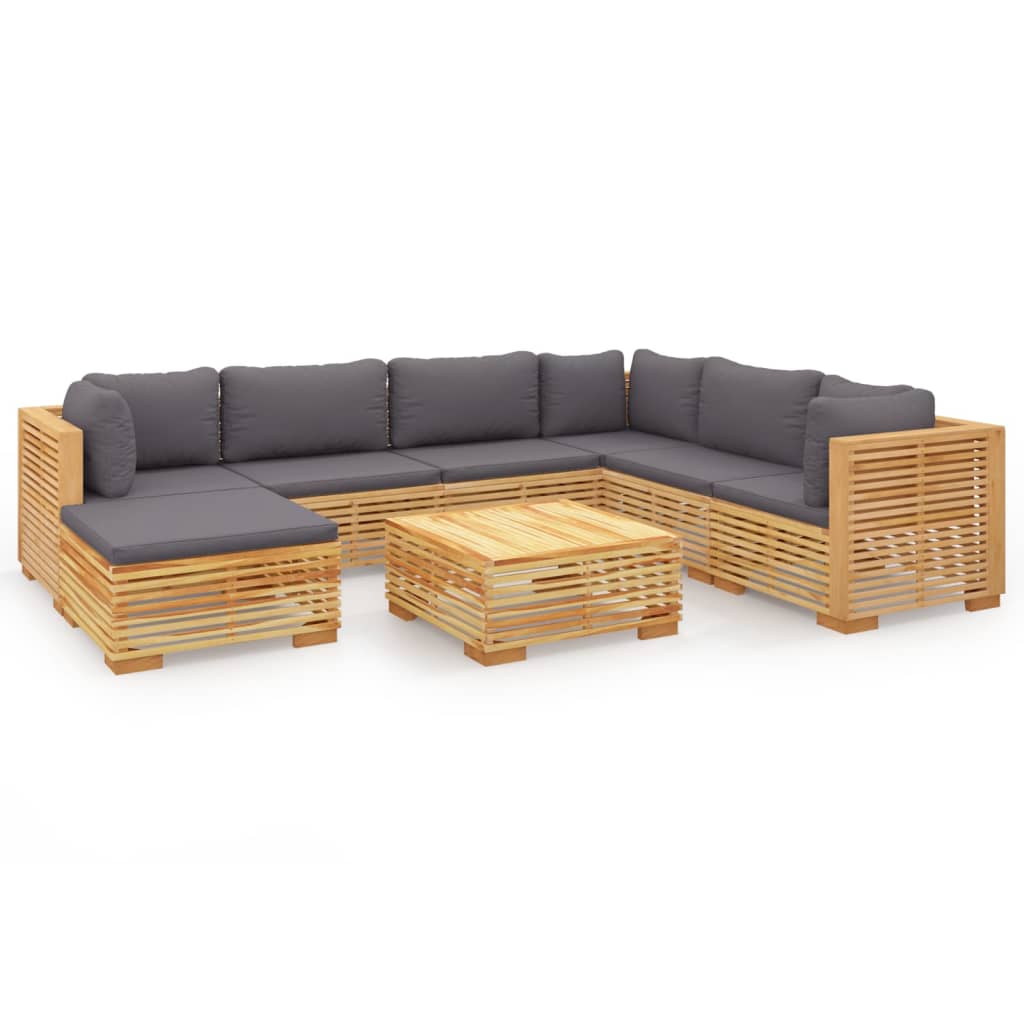 Salon de jardin 8 pcs avec coussins Bois de teck solide