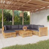 Salon de jardin 8 pcs avec coussins Bois de teck solide