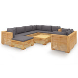 Salon de jardin 10 pcs avec coussins Bois de teck solide