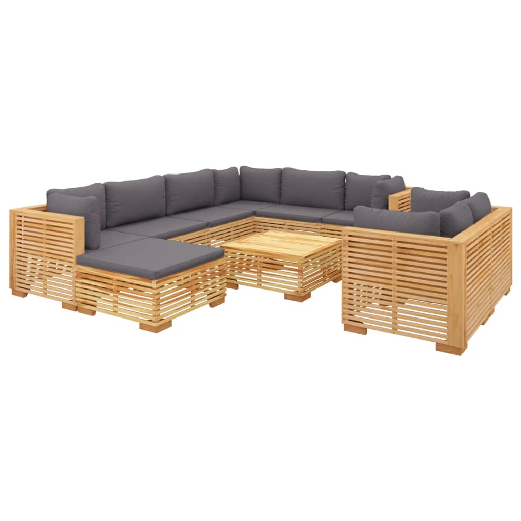 Salon de jardin 10 pcs avec coussins Bois de teck solide