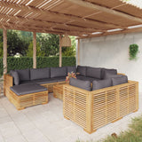 Salon de jardin 10 pcs avec coussins Bois de teck solide