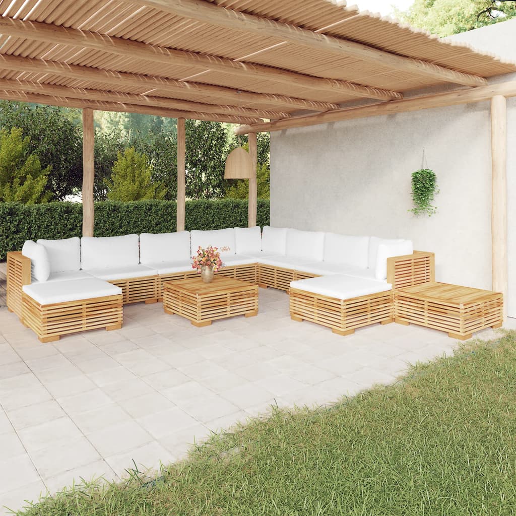 Salon de jardin 12 pcs avec coussins Bois de teck solide