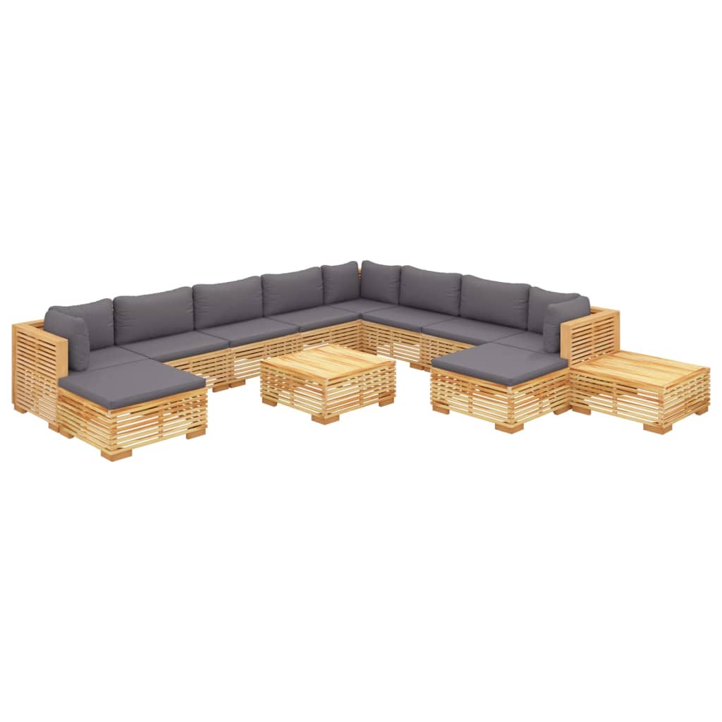 Salon de jardin 12 pcs avec coussins Bois de teck solide