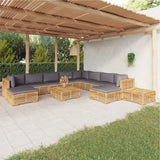 Salon de jardin 12 pcs avec coussins Bois de teck solide