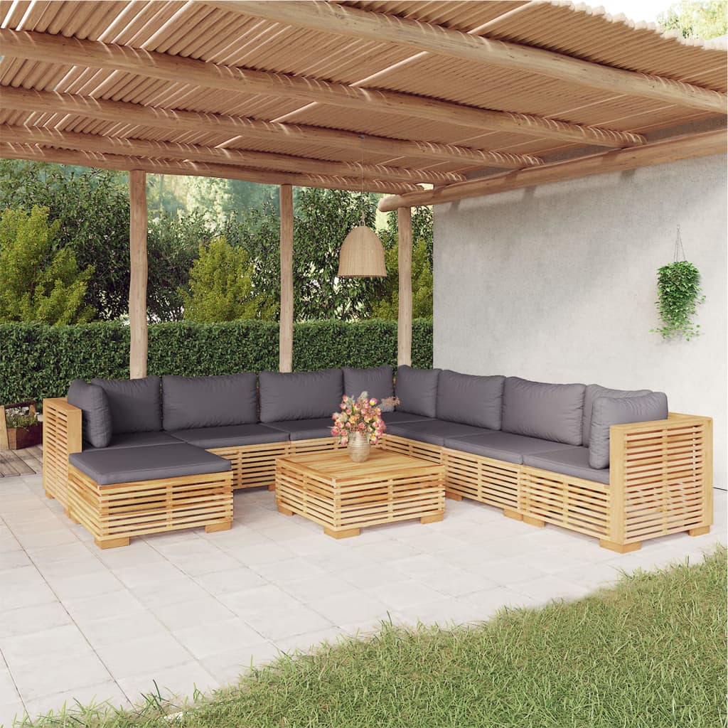 Salon de jardin 9 pcs avec coussins Bois de teck solide