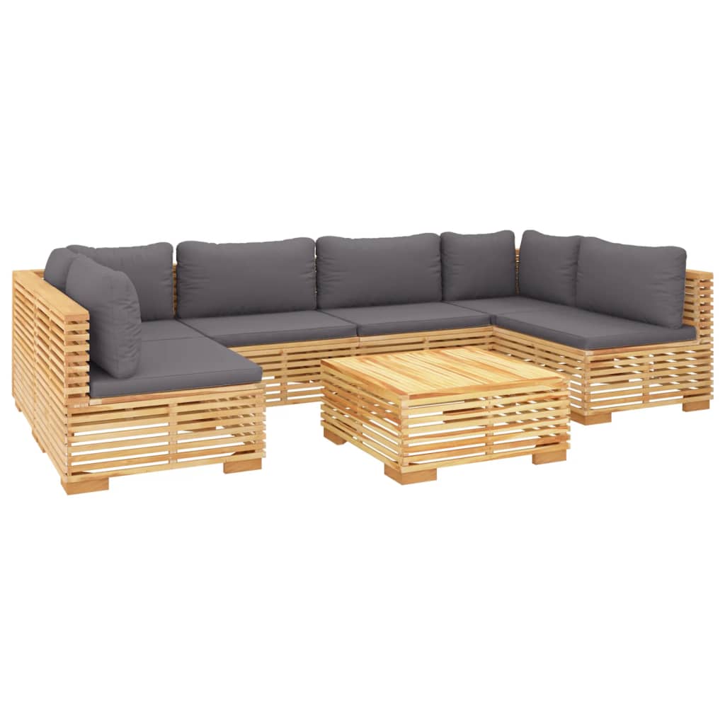 Salon de jardin 7 pcs avec coussins Bois de teck solide