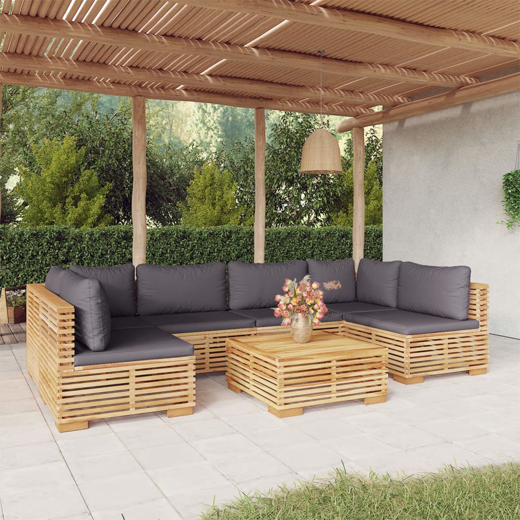 Salon de jardin 7 pcs avec coussins Bois de teck solide