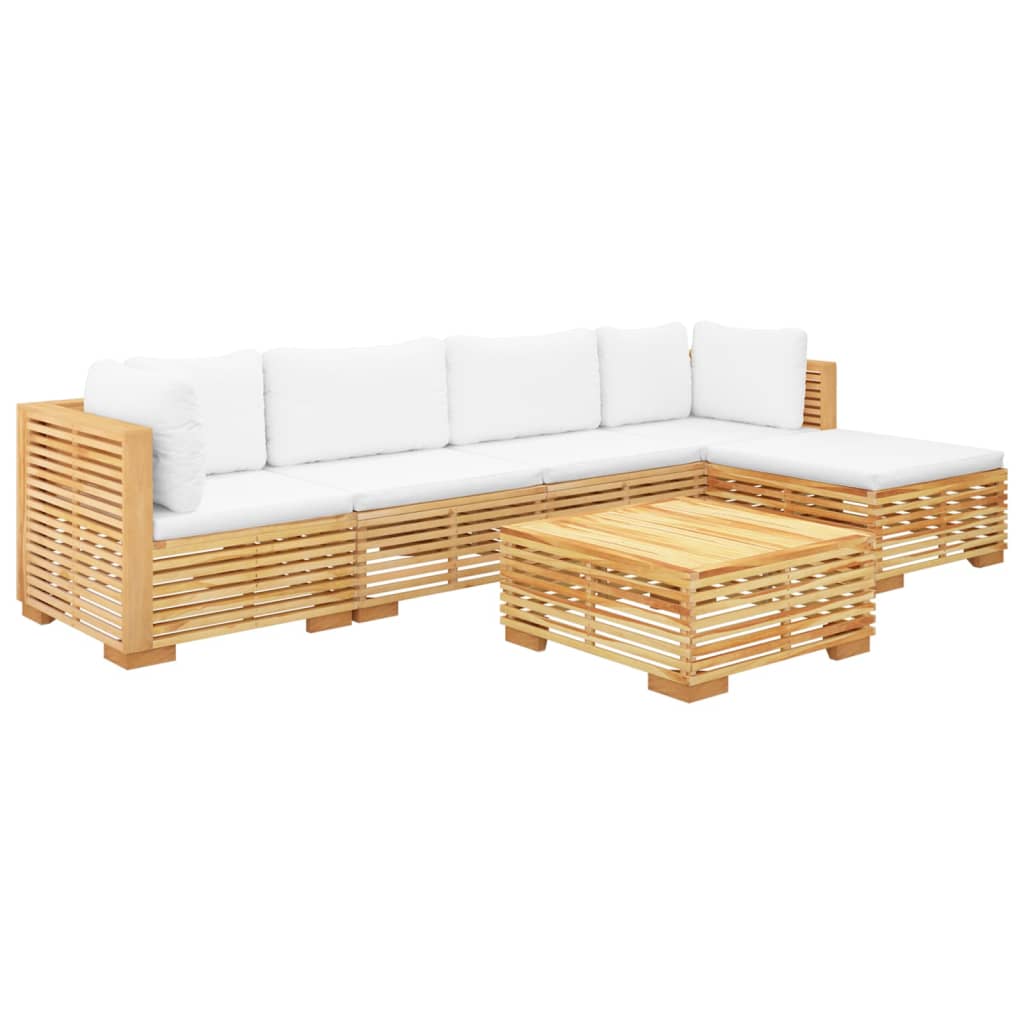 Salon de jardin 6 pcs avec coussins Bois de teck solide