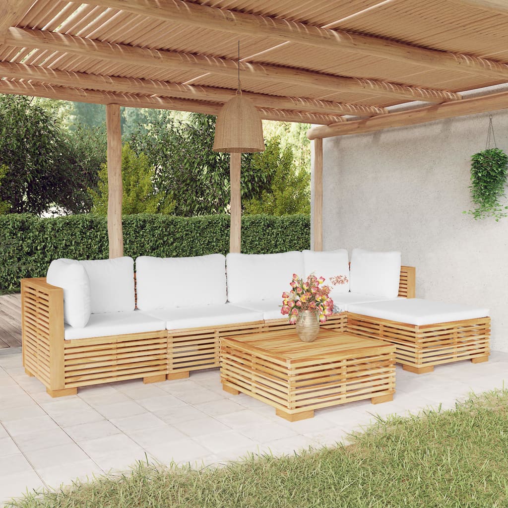 Salon de jardin 6 pcs avec coussins Bois de teck solide