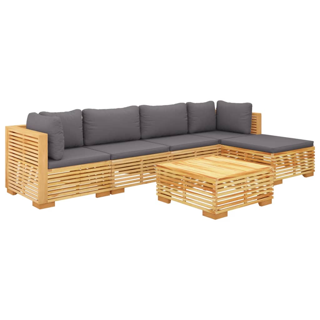 Salon de jardin 6 pcs avec coussins Bois de teck solide