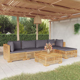 Salon de jardin 6 pcs avec coussins Bois de teck solide