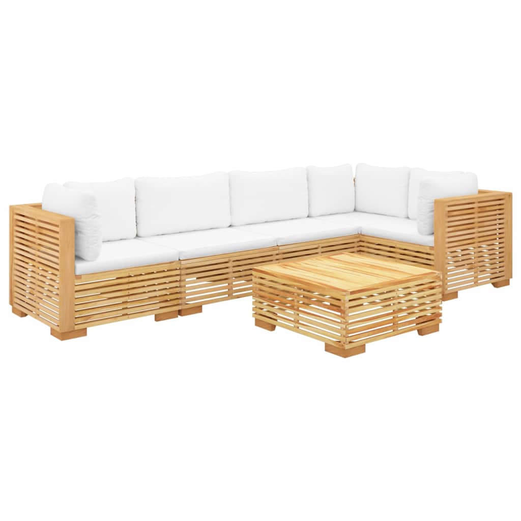 Salon de jardin 6 pcs avec coussins Bois de teck solide