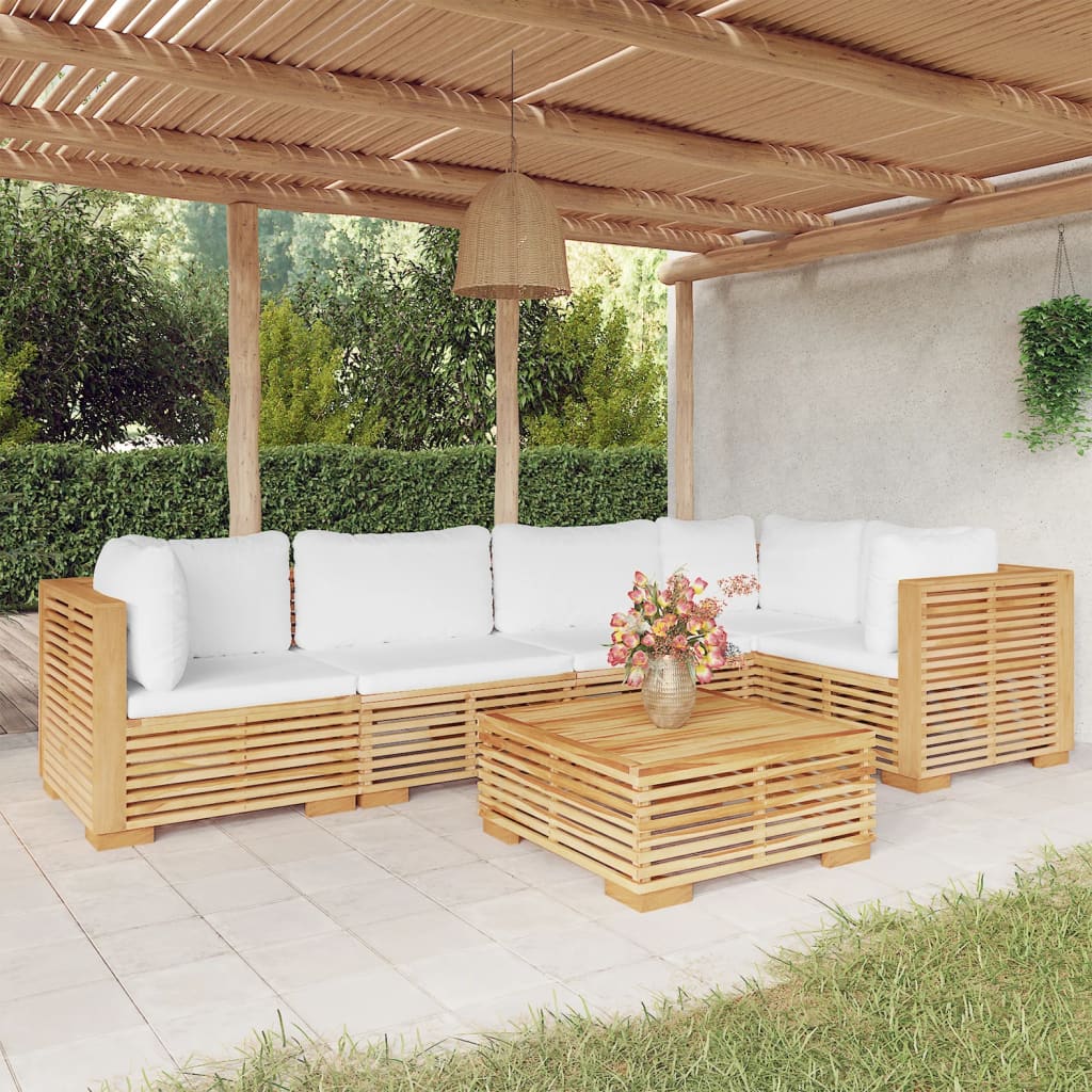 Salon de jardin 6 pcs avec coussins Bois de teck solide